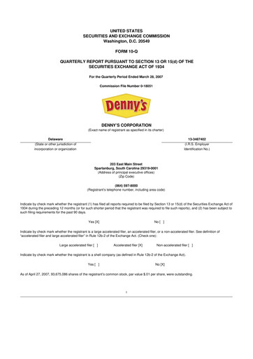 Thumbnail Denny's
 10-Q Quarterly Report FY 