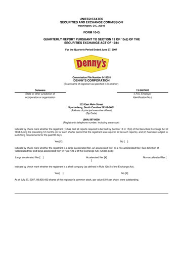 Thumbnail Denny's
 10-Q Quarterly Report FY 