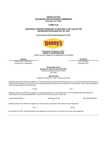 Thumbnail Denny's
 10-Q Quarterly Report FY 