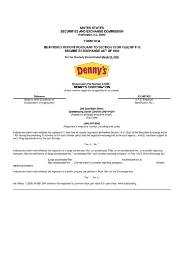 Thumbnail Denny's
 10-Q Quarterly Report FY 