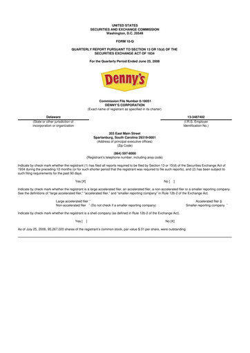 Thumbnail Denny's
 10-Q Quarterly Report FY 