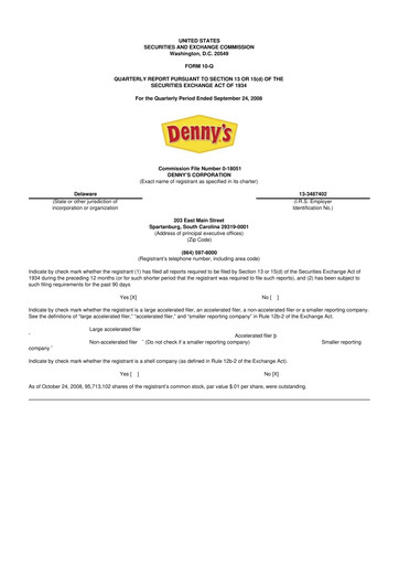 Thumbnail Denny's
 10-Q Quarterly Report FY 