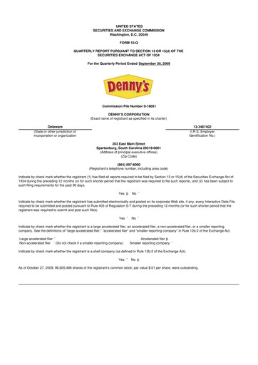 Thumbnail Denny's
 10-Q Quarterly Report FY 