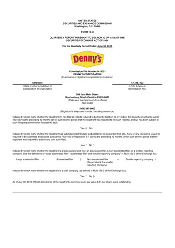 Thumbnail Denny's
 10-Q Quarterly Report FY 