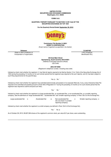 Thumbnail Denny's
 10-Q Quarterly Report FY 