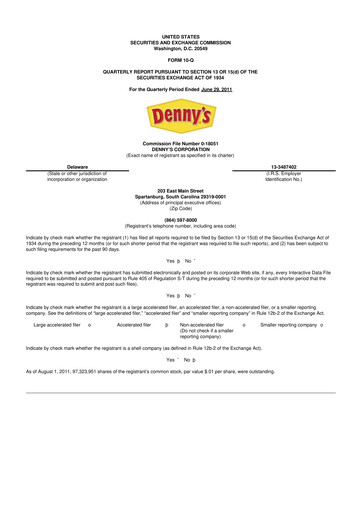 Thumbnail Denny's
 10-Q Quarterly Report FY2011 