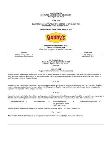 Thumbnail Denny's
 10-Q Quarterly Report FY2012 