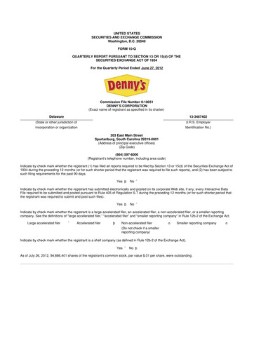 Thumbnail Denny's
 10-Q Quarterly Report FY2012 