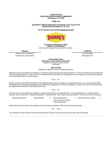 Thumbnail Denny's
 10-Q Quarterly Report FY2012 