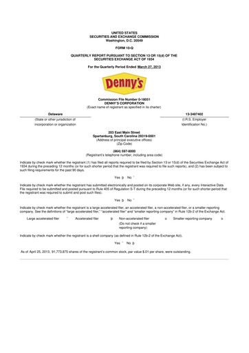 Thumbnail Denny's
 10-Q Quarterly Report FY2013 