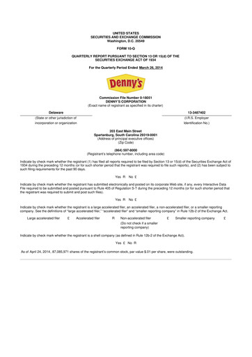 Thumbnail Denny's
 10-Q Quarterly Report FY2014 