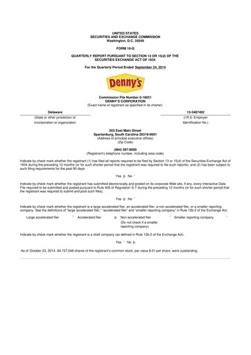 Thumbnail Denny's
 10-Q Quarterly Report FY2014 