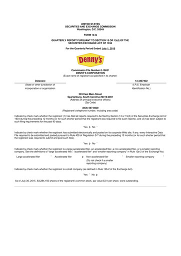 Thumbnail Denny's
 10-Q Quarterly Report FY2015 