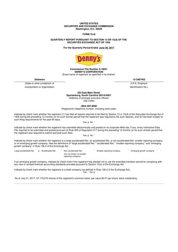 Thumbnail Denny's
 10-Q Quarterly Report FY2017 