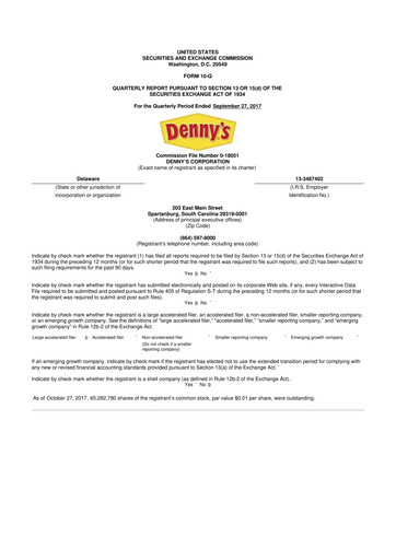 Thumbnail Denny's
 10-Q Quarterly Report FY2017 