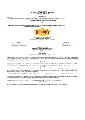 Thumbnail Denny's
 10-Q Quarterly Report FY2018 