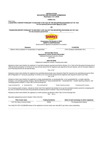 Thumbnail Denny's
 10-Q Quarterly Report FY2019 