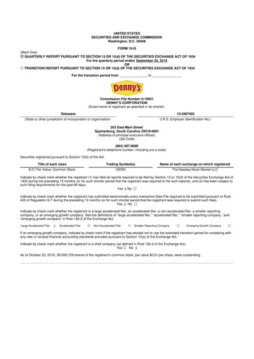 Thumbnail Denny's
 10-Q Quarterly Report FY2019 