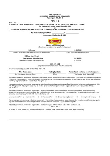 Thumbnail Denny's
 10-Q Quarterly Report FY2020 