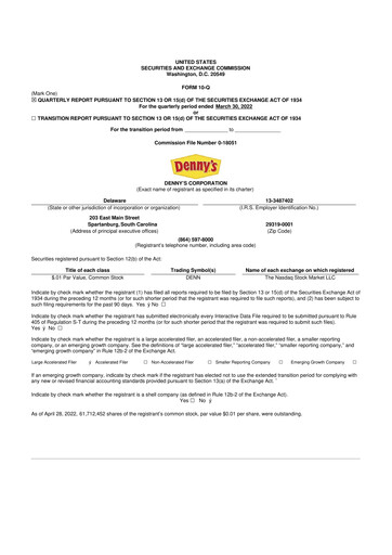 Thumbnail Denny's
 10-Q Quarterly Report FY2022 