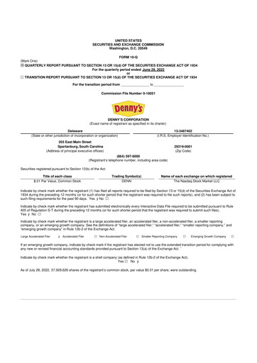 Thumbnail Denny's
 10-Q Quarterly Report FY2022 