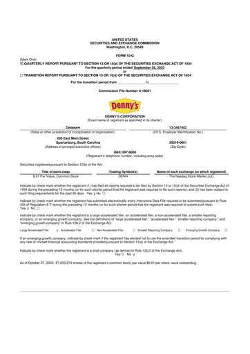 Thumbnail Denny's
 10-Q Quarterly Report FY2022 