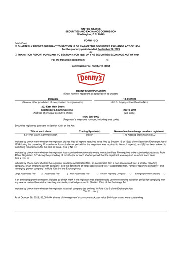 Thumbnail Denny's
 10-Q Quarterly Report FY2023 