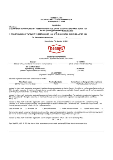 Thumbnail Denny's
 10-Q Quarterly Report FY2025 