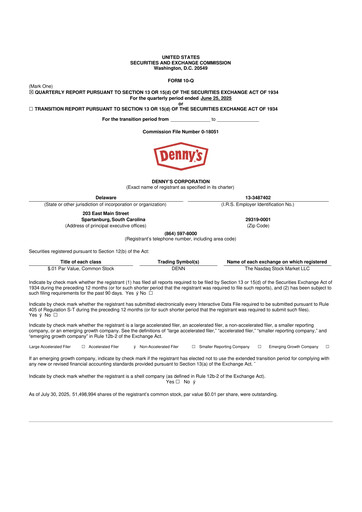 Thumbnail Denny's
 10-Q Quarterly Report FY2025 
