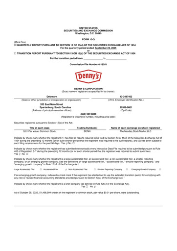 Thumbnail Denny's
 10-Q Quarterly Report FY2025 