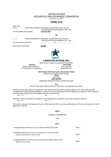 Thumbnail Landstar System
 10-Q Quarterly Report FY 