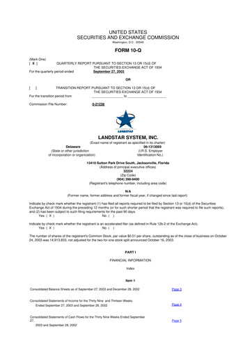 Thumbnail Landstar System
 10-Q Quarterly Report FY 