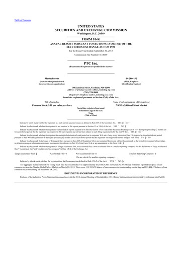 Thumbnail PTC 10-K Annual Report 2013