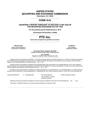 Thumbnail PTC 10-Q Quarterly Report FY2015 