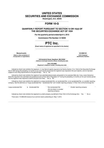 Thumbnail PTC 10-Q Quarterly Report FY2015 