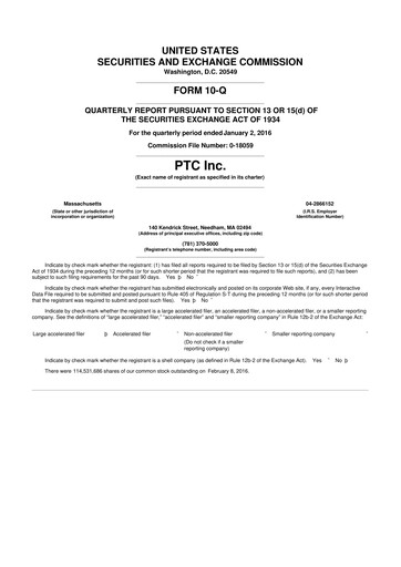 Thumbnail PTC 10-Q Quarterly Report FY2016 