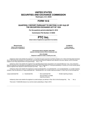 Thumbnail PTC 10-Q Quarterly Report FY2016 
