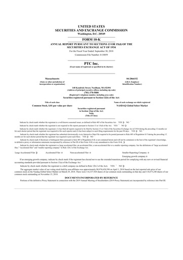 Thumbnail PTC 10-K Annual Report 2018