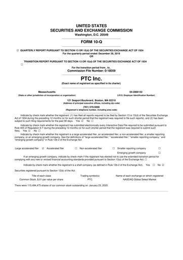 Thumbnail PTC 10-Q Quarterly Report FY2020 