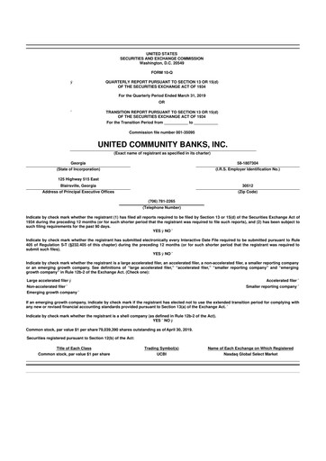Miniature United Community Bank 10-Q Rapport trimestriel  
