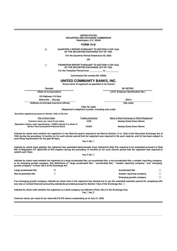 Miniature United Community Bank 10-Q Rapport trimestriel  