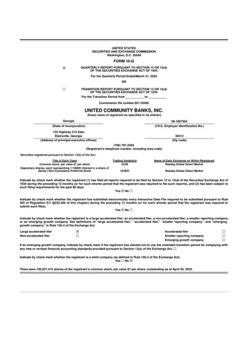 Miniature United Community Bank 10-Q Rapport trimestriel  
