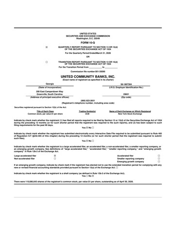 Miniature United Community Bank 10-Q Rapport trimestriel  
