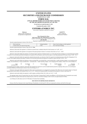 Thumbnail Coterra Energy 10-K Annual Report 2021