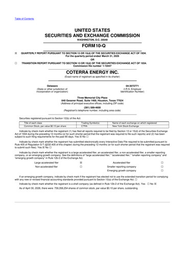 Thumbnail Coterra Energy 10-Q Quarterly Report FY 