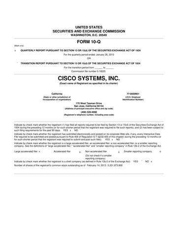 Miniature Cisco 10-Q Rapport trimestriel 2013 