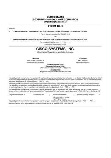 Miniature Cisco 10-Q Rapport trimestriel 2013 