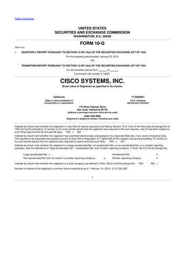 Miniature Cisco 10-Q Rapport trimestriel 2014 