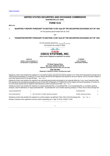 Miniature Cisco 10-Q Rapport trimestriel 2016 