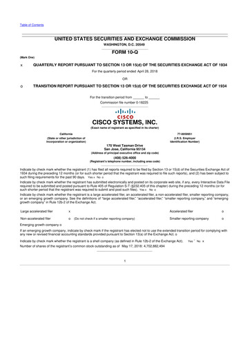 Miniature Cisco 10-Q Rapport trimestriel 2018 